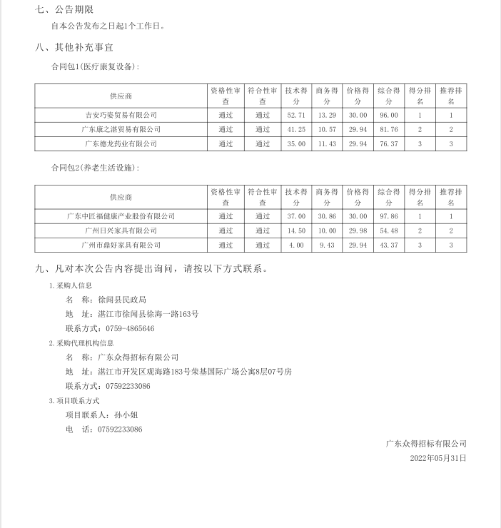 徐聞縣養(yǎng)老院醫(yī)養(yǎng)結(jié)合設施建設項目【項目編號：ZDZJ22-Z21040】中標公告(圖4)