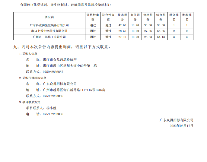 湛江市食品藥品檢驗(yàn)所實(shí)驗(yàn)耗材采購項(xiàng)目(二次)【項(xiàng)目編號(hào)：ZDZJ22-Z09043】(包1）結(jié)果公告(圖2)